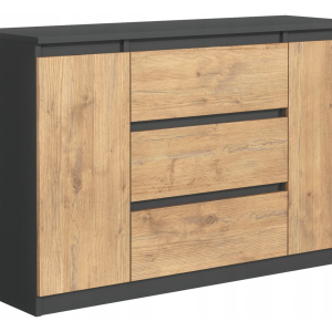 Komoda, Antracyt, dąb Lancelot, 120 x 79 x 39 cm, 2 drzwi, 3 szuflady 211002 Komoda, Antracyt, dąb Lancelot, 120 x 79 x 39 cm, 2 drzwi, 3 szuflady 211002