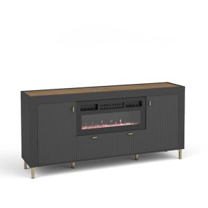 Komoda ASSO 7 czarny/dąb whisky z kominkiem elektrycznym LED 378957 Komoda ASSO 7 czarny/dąb whisky z kominkiem elektrycznym LED 378957