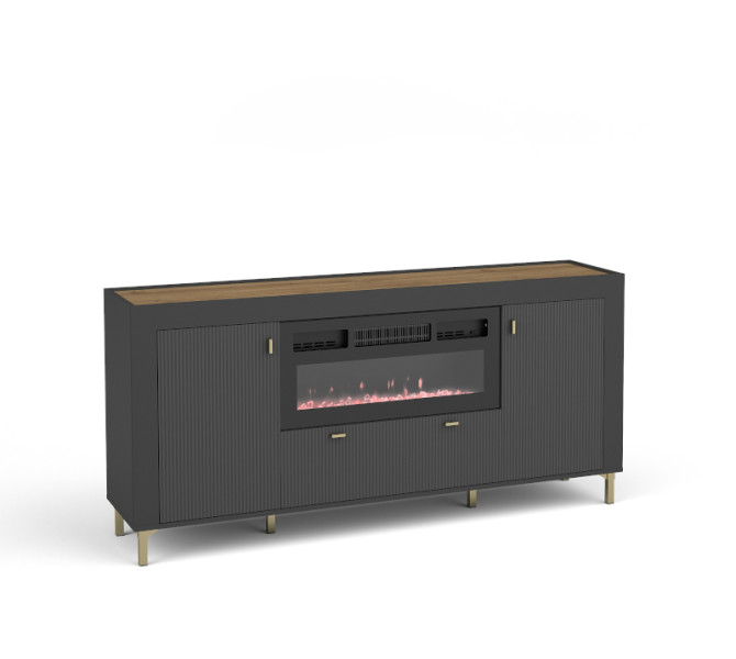 Komoda ASSO 7 czarny/dąb whisky z kominkiem elektrycznym LED 378957