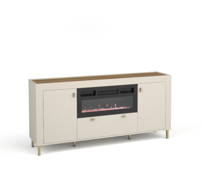 Komoda ASSO 7 kaszmir/dąb whisky z kominkiem LED 378964