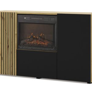 Komoda AURIS 3D 150 cm z kominkiem elektrycznym dąb artisan / czarny mat 413417 Komoda AURIS 3D 150 cm z kominkiem elektrycznym dąb artisan / czarny mat 413417