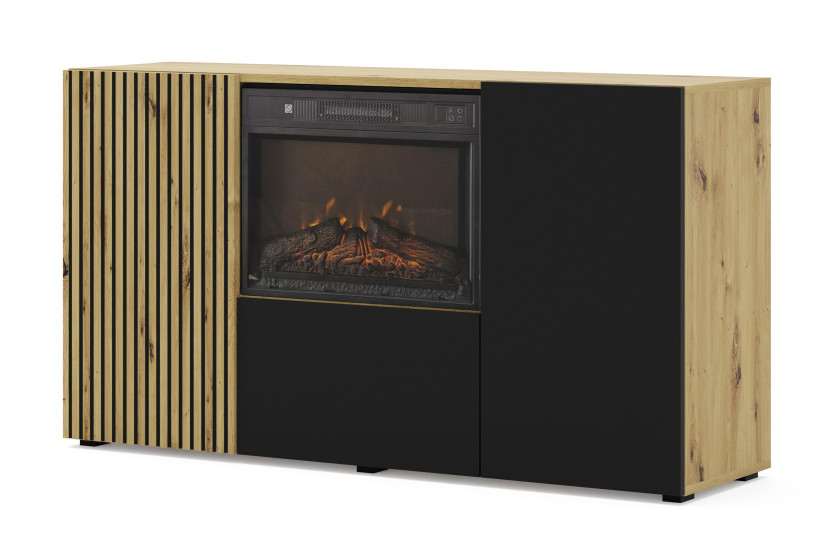 Komoda AURIS 3D 150 cm z kominkiem elektrycznym dąb artisan / czarny mat 413417