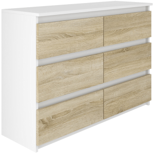 Komoda BASIC 6 szuflad – Biała/Dąb Sonoma | 100x71x33 cm 742188 Komoda BASIC 6 szuflad – Biała/Dąb Sonoma | 100x71x33 cm 742188