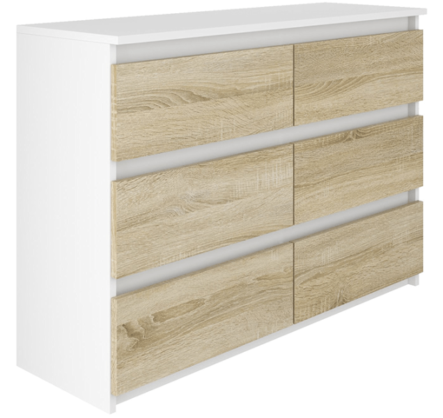 Komoda BASIC 6 szuflad – Biała/Dąb Sonoma | 100x71x33 cm 742188