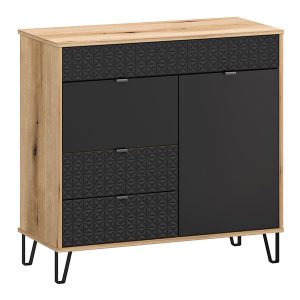 Komoda Bellano 94 cm z 2 drzwiami i 2 szufladami dąb evok/czarny 260530 Komoda Bellano 94 cm z 2 drzwiami i 2 szufladami dąb evok/czarny 260530