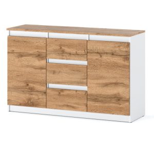 Komoda biała drewniana do salonu 3 szuflady 120cm dąb wotan 376255