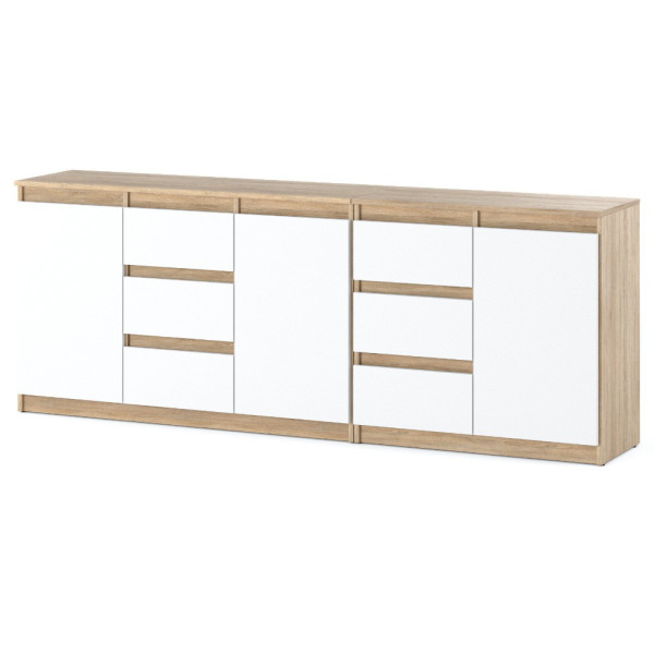 Komoda biała drewniana do sypialni 6 szuflad 200cm pojemna 375561