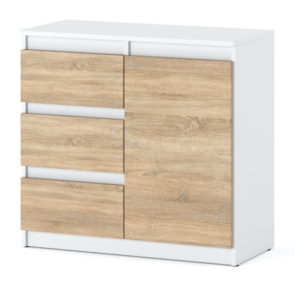 Komoda biała drewniana nowoczesna 80cm 3 szuflady dąb sonoma 376176