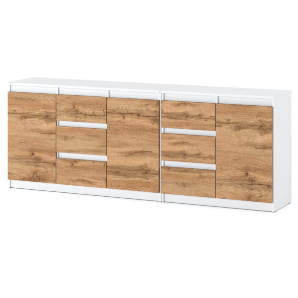 Komoda biała drewniana z 6 szufladami 200cm salon dąb wotan 375553
