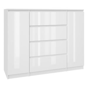 Komoda Biała Lakierowana 120 cm – 4 szuflady i 2 szafki 223514