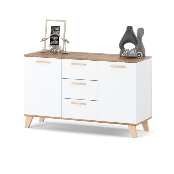 Komoda biała skandynawska olivier 120cm szafka 3 szuflady 378070