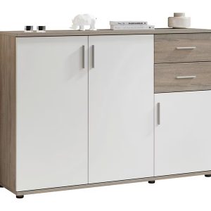 Komoda Bobby 120 cm z 3 drzwiami i 2 szufladami sonoma/biały 838288 Komoda Bobby 120 cm z 3 drzwiami i 2 szufladami sonoma/biały 838288