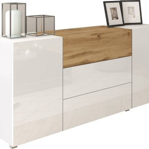 Komoda BRELA 150 biały/dąb wotan/biały połysk 756158