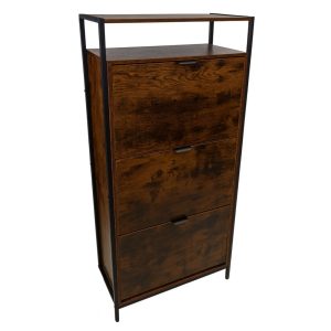 Komoda ciemny brąz wąska na buty 3 szuflady rustykalna BEGRYF 60x30x130 808883 Komoda ciemny brąz wąska na buty 3 szuflady rustykalna BEGRYF 60x30x130 808883