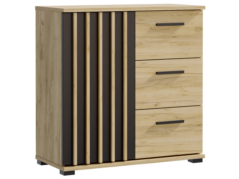 Komoda czarny-dąb craft z szufladami i uchwytami MONTANA 80 1D3SZ 917715