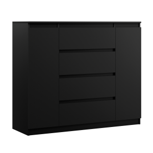 Komoda, Czarny Matowy, 120 x 39 x 101 cm, 2 drzwi, 4 szuflady 357185 Komoda, Czarny Matowy, 120 x 39 x 101 cm, 2 drzwi, 4 szuflady 357185