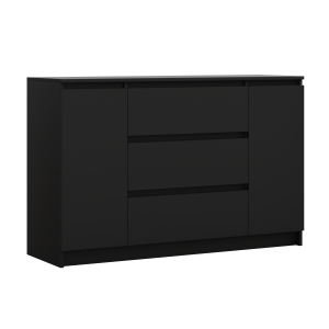 Komoda, Czarny Matowy, 120 x 39 x 78 cm, 2 drzwi, 3 szuflady 357183 Komoda, Czarny Matowy, 120 x 39 x 78 cm, 2 drzwi, 3 szuflady 357183