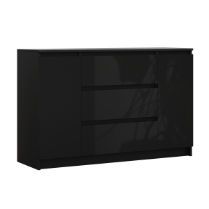 Komoda, Czarny Matowy, Czarny Połysk, 120 x 39 x 78 cm, 2 drzwi, 3 szuflady 357433 Komoda, Czarny Matowy, Czarny Połysk, 120 x 39 x 78 cm, 2 drzwi, 3 szuflady 357433