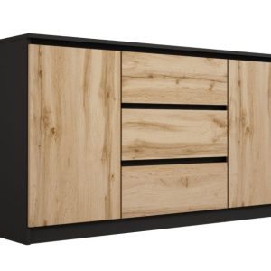 Komoda, Czarny Matowy, Dąb Wotan, 140 x 78 x 39 cm, 2D3S 222540 Komoda, Czarny Matowy, Dąb Wotan, 140 x 78 x 39 cm, 2D3S 222540