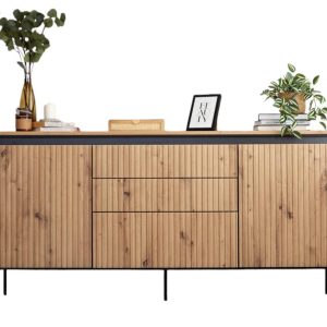 Komoda dąb artisan ryflowana z oświetleniem FLORES 805092