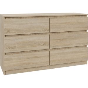 Komoda Dąb Sonoma 120 cm – 6 Szuflad, nowoczesny design 223366 Komoda Dąb Sonoma 120 cm – 6 Szuflad, nowoczesny design 223366