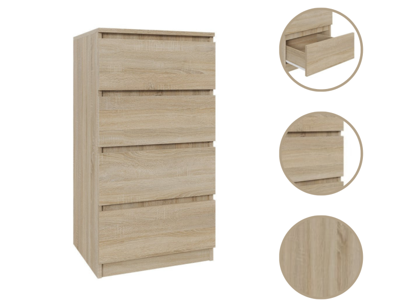 Komoda dąb sonoma 50cm - 4 szuflady, sypialnia, przedpokój 223372