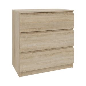 Komoda Dąb Sonoma 70 cm z 3 Szufladami – Skandynawski Styl 223383 Komoda Dąb Sonoma 70 cm z 3 Szufladami – Skandynawski Styl 223383