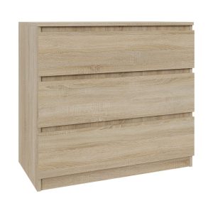 Komoda Dąb Sonoma 80 cm z 3 Szufladami – Skandynawski Styl 223364 Komoda Dąb Sonoma 80 cm z 3 Szufladami – Skandynawski Styl 223364