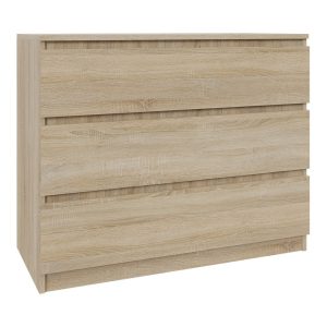 Komoda Dąb Sonoma 90 cm z 3 Szufladami – Skandynawski Styl 223349 Komoda Dąb Sonoma 90 cm z 3 Szufladami – Skandynawski Styl 223349
