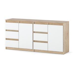 Komoda dąb sonoma biały mat szafka 160cm z szufladami salon 595365 Komoda dąb sonoma biały mat szafka 160cm z szufladami salon 595365