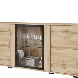 Komoda dąb wotan 150 cm z witryną CAVIO do salonu 873719 Komoda dąb wotan 150 cm z witryną CAVIO do salonu 873719