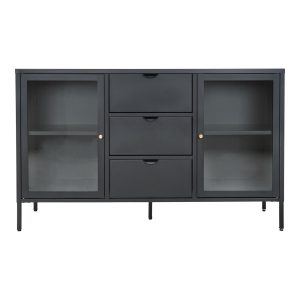 KOMODA Dalby 3 szuflady i szklane drzwi czarna stal i szkło 656722 KOMODA Dalby 3 szuflady i szklane drzwi czarna stal i szkło 656722