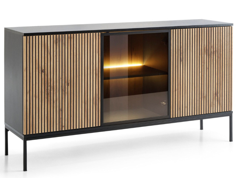 Komoda DEO 154 cm z trzema drzwiami Dąb Wotan/Grafit 223685