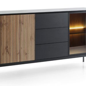 Komoda DEO 154 cm z trzema szufladami Dąb Wotan/Grafit 222509 Komoda DEO 154 cm z trzema szufladami Dąb Wotan/Grafit 222509