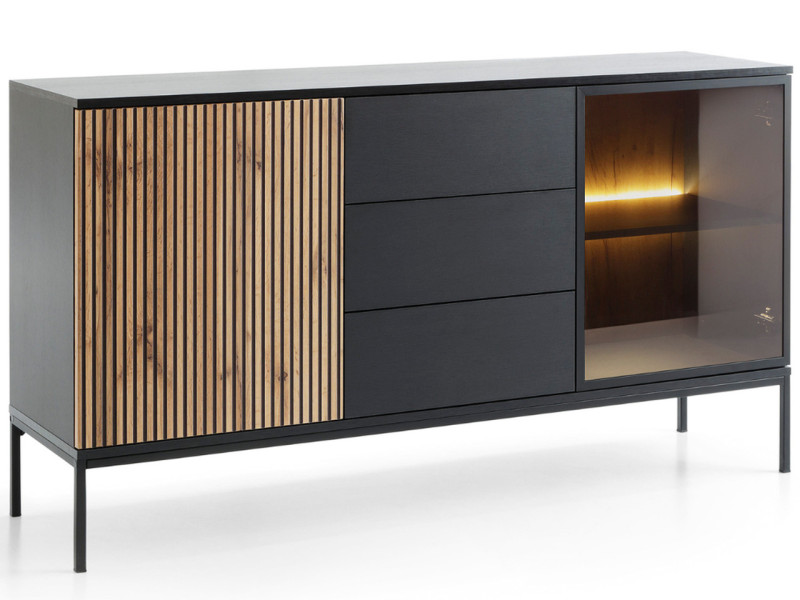 Komoda DEO 154 cm z trzema szufladami Dąb Wotan/Grafit 222509
