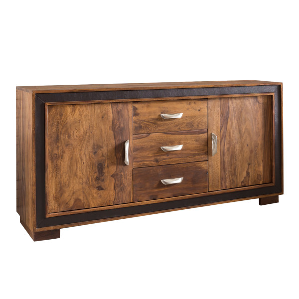 Komoda Design Sheesham Drewno z Ekoskórą 160x44x80 cm Wiejski Styl 678719