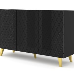 Komoda DIUNA 145 cm 3D na nóżkach czarny połysk 241239 Komoda DIUNA 145 cm 3D na nóżkach czarny połysk 241239