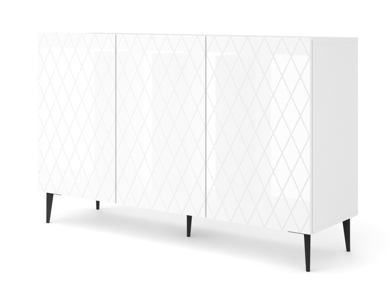 Komoda DIUNA 145 cm 3D na szpilce biały połysk 241230