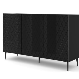 Komoda DIUNA 145 cm 3D na szpilce czarny połysk 241232 Komoda DIUNA 145 cm 3D na szpilce czarny połysk 241232