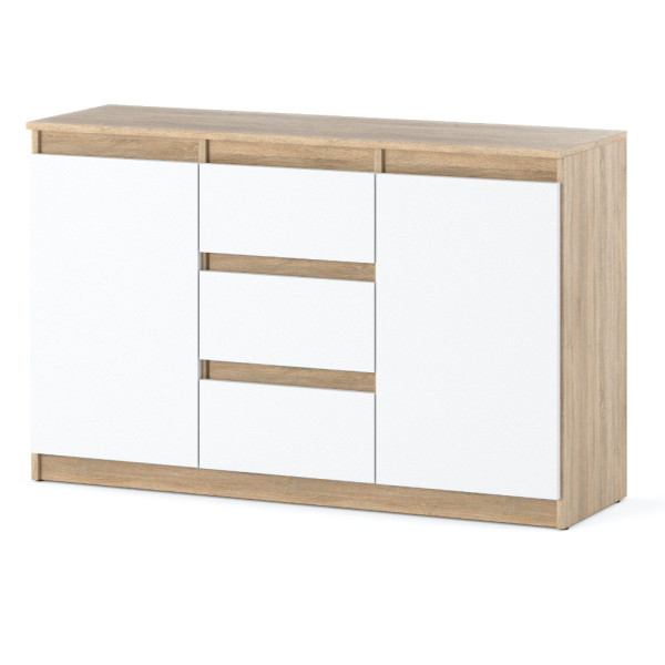 Komoda do salonu 120cm szafka 3 szuflady sonoma biała mat 375537