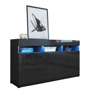 Komoda do salonu 140 cm czarny połysk PREMIUM 732818 Komoda do salonu 140 cm czarny połysk PREMIUM 732818