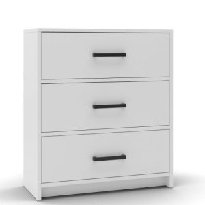 Komoda do salonu 3 szuflady- biała z czarnymi uchwytami 717983 Komoda do salonu 3 szuflady- biała z czarnymi uchwytami 717983
