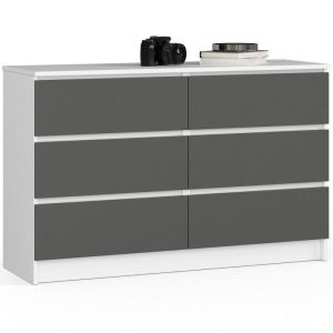 Komoda do salonu, 6 szuflad, STILO, 120cm, biel, grafit, mat | TYLETEGOTU 988896