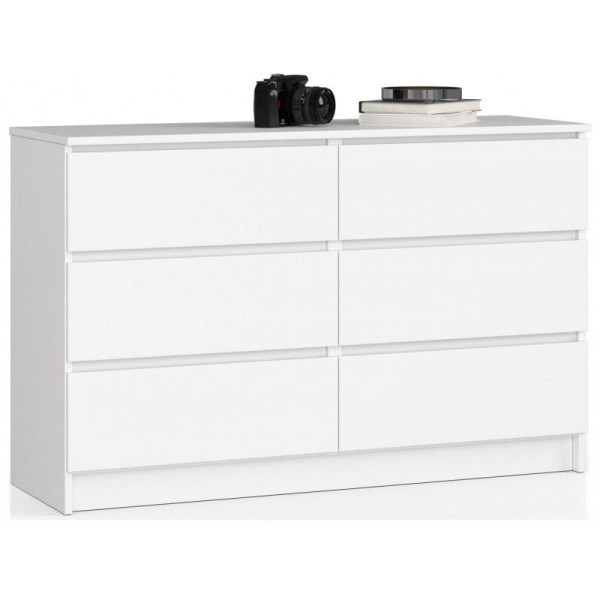 Komoda do salonu, 6 szuflad, STILO, 120x40x77 cm, biel, mat | TYLETEGOTU 988851