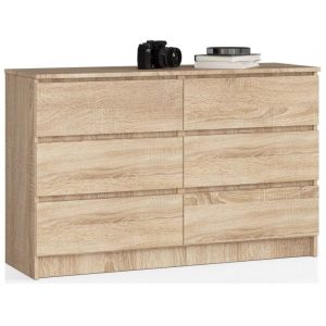Komoda do salonu, 6 szuflad, STILO, 120x40x77, dąb sonoma, mat | TYLETEGOTU 984825