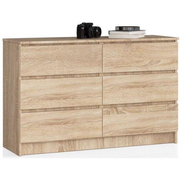 Komoda do salonu, 6 szuflad, STILO, 120x40x77, dąb sonoma, mat | TYLETEGOTU 984825