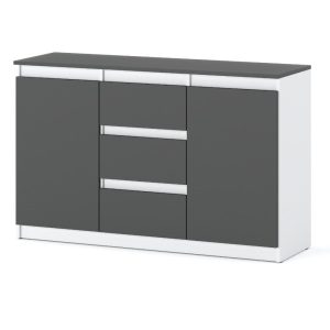 Komoda do salonu nowoczesna 120cm 3 szuflady biała szara mat 376290 Komoda do salonu nowoczesna 120cm 3 szuflady biała szara mat 376290
