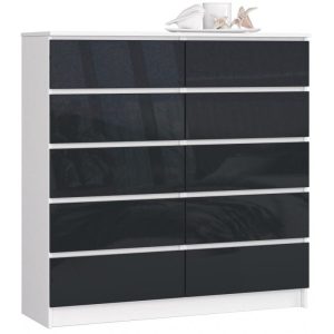 Komoda do salonu, STILO, 10 szuflad, 120 cm, biel, grafit | TYLETEGOTU 988900 Komoda do salonu, STILO, 10 szuflad, 120 cm, biel, grafit | TYLETEGOTU 988900