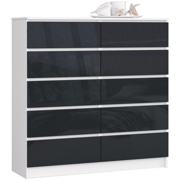 Komoda do salonu, STILO, 10 szuflad, 120 cm, biel, grafit | TYLETEGOTU 988900