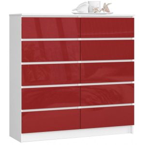 Komoda do salonu, STILO, 10 szuflad, 120cm, biel, czerwony | TYLETEGOTU 988885 Komoda do salonu, STILO, 10 szuflad, 120cm, biel, czerwony | TYLETEGOTU 988885
